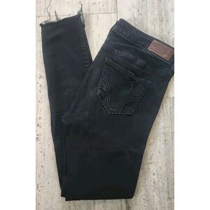 Hollister Jeans Womens 1/25 Low Rise Super Skinny‎ Distressed Black Denim